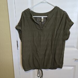 PerSeption Concept Khaki Blouse with Lace Accents